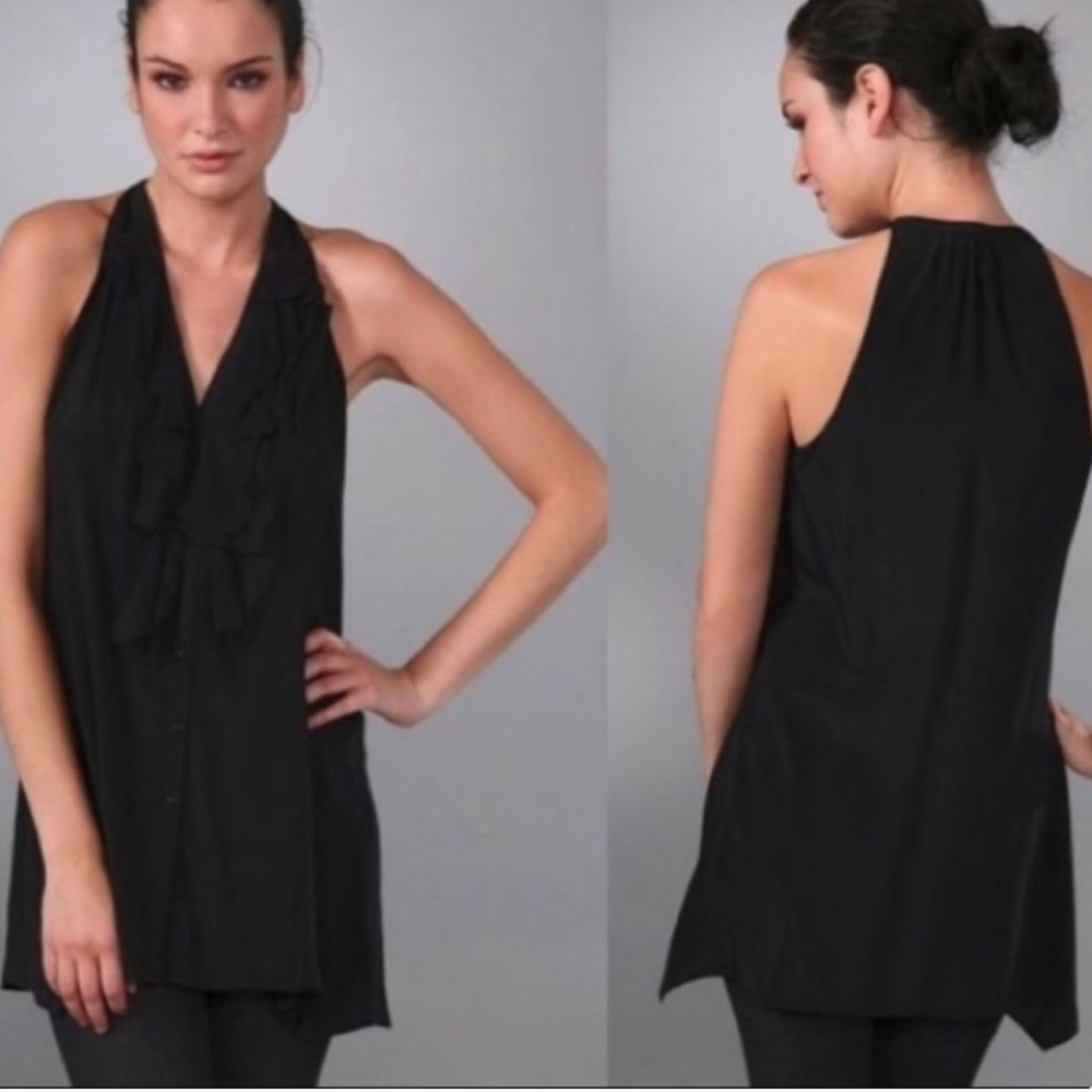 VINCE Silk Blend Sleeveless Ruffle Blouse